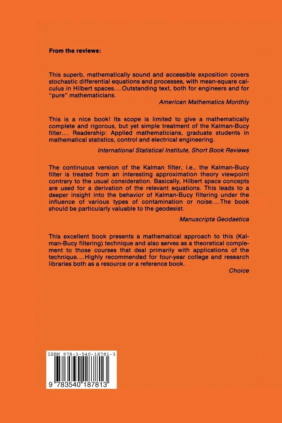 Rückseite: 9783540187813 | Mathematics of Kalman-Bucy Filtering | Tsu T. Soong (u. a.) | Buch