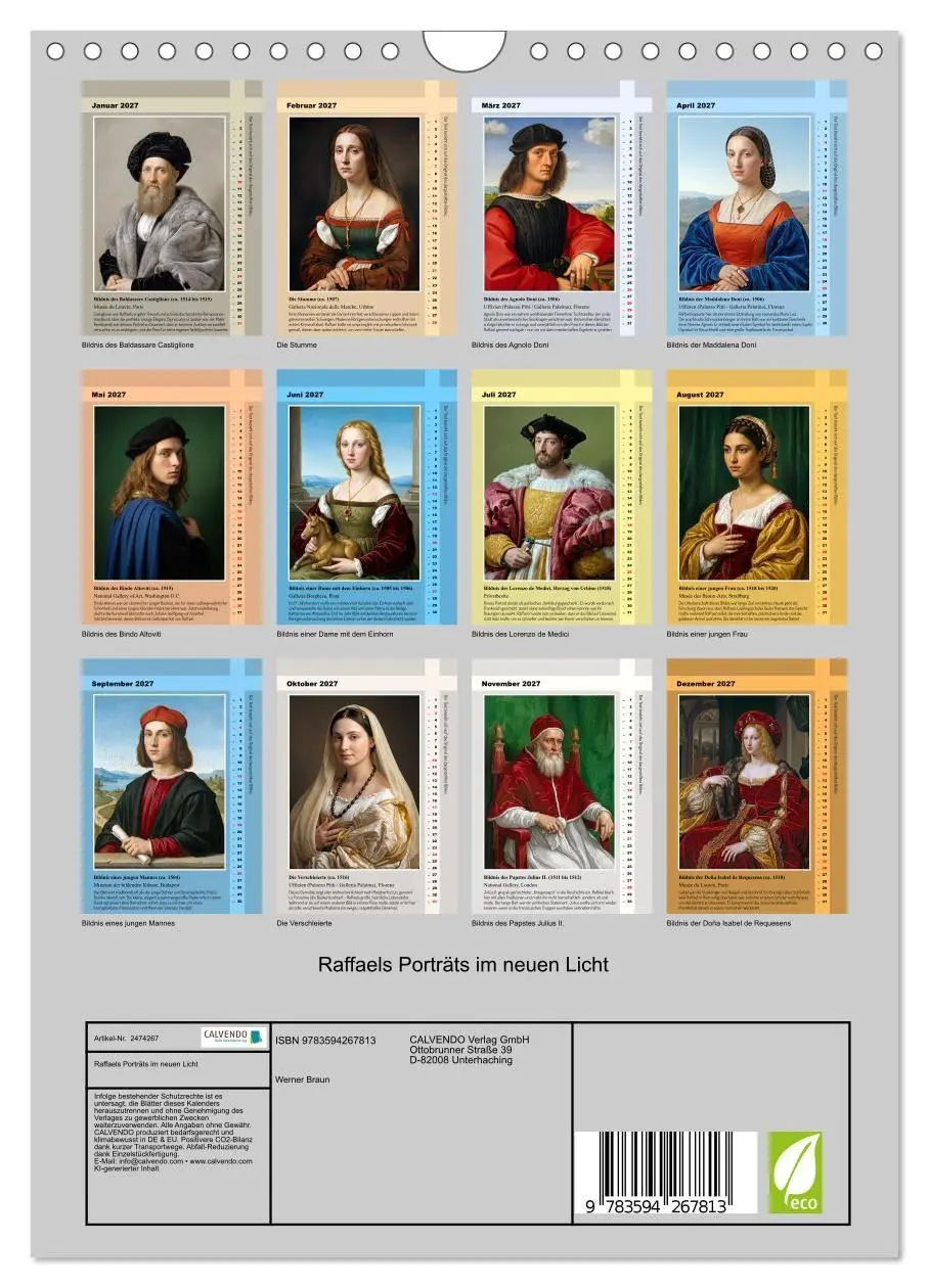 Bild: 9783594267813 | Raffaels Porträts im neuen Licht (Wandkalender 2027 DIN A4 hoch),...
