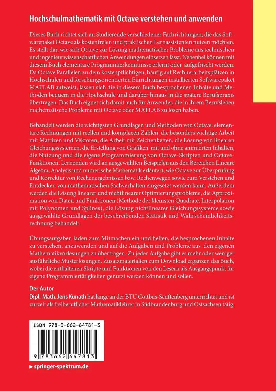 Rückseite: 9783662647813 | Hochschulmathematik mit Octave verstehen und anwenden | Jens Kunath