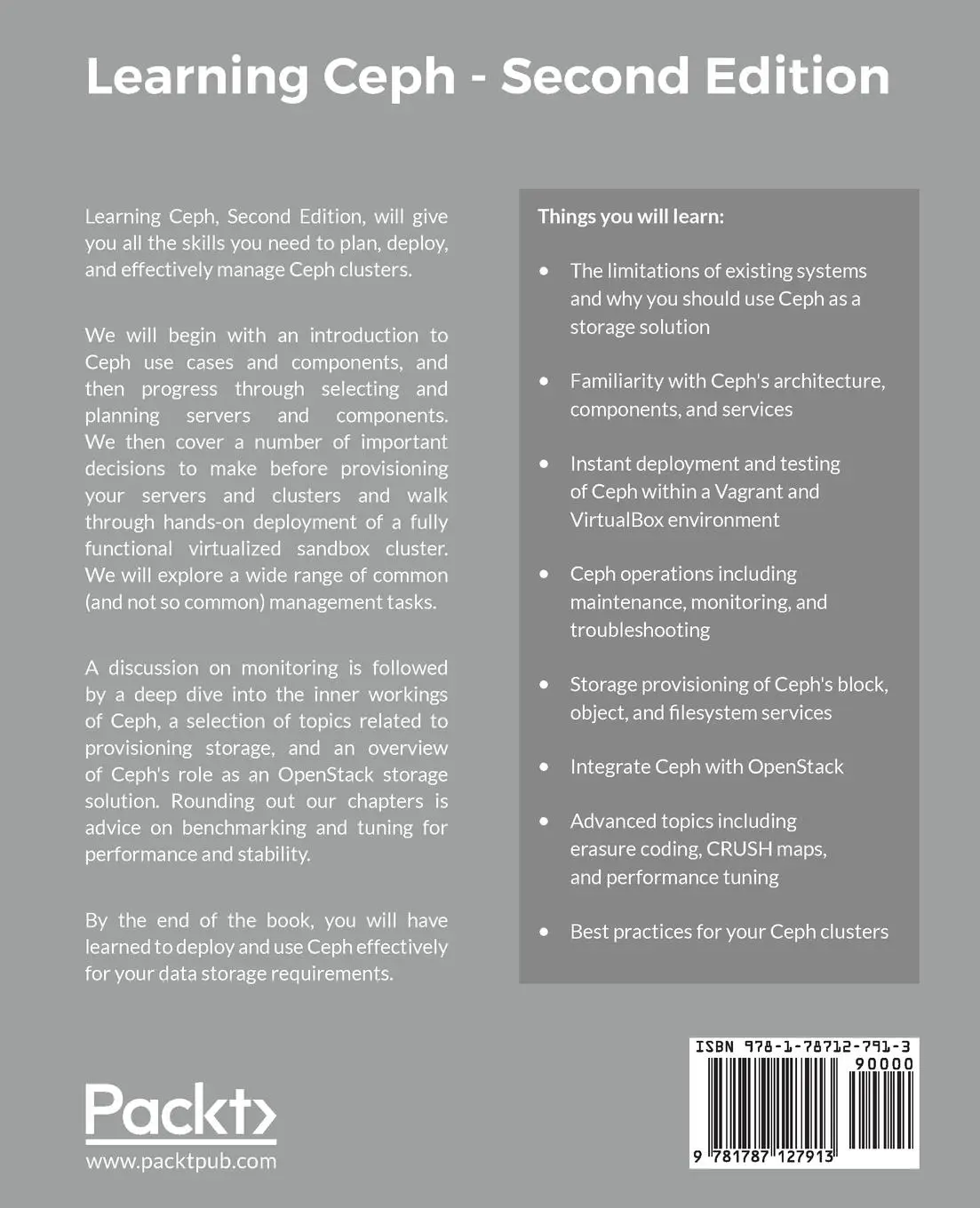 Rückseite: 9781787127913 | Learning Ceph - Second Edition | Anthony D'Atri (u. a.) | Taschenbuch