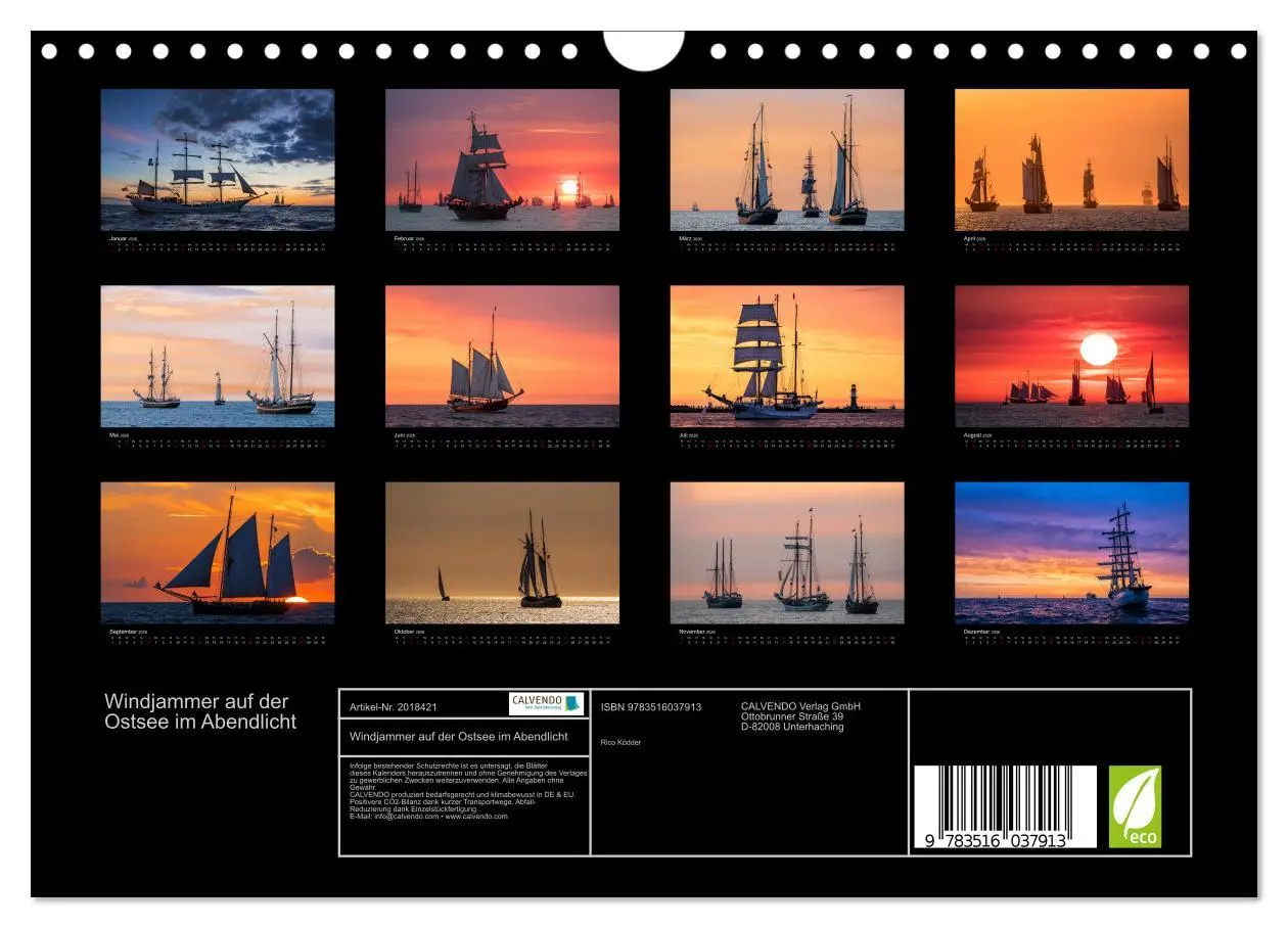 Bild: 9783516037913 | Windjammer auf der Ostsee im Abendlicht (Wandkalender 2026 DIN A4...