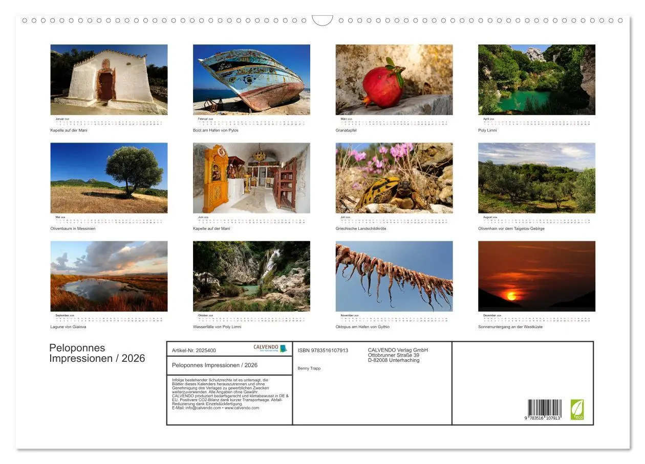 Bild: 9783516107913 | Peloponnes Impressionen / 2026 (Wandkalender 2026 DIN A2 quer),...