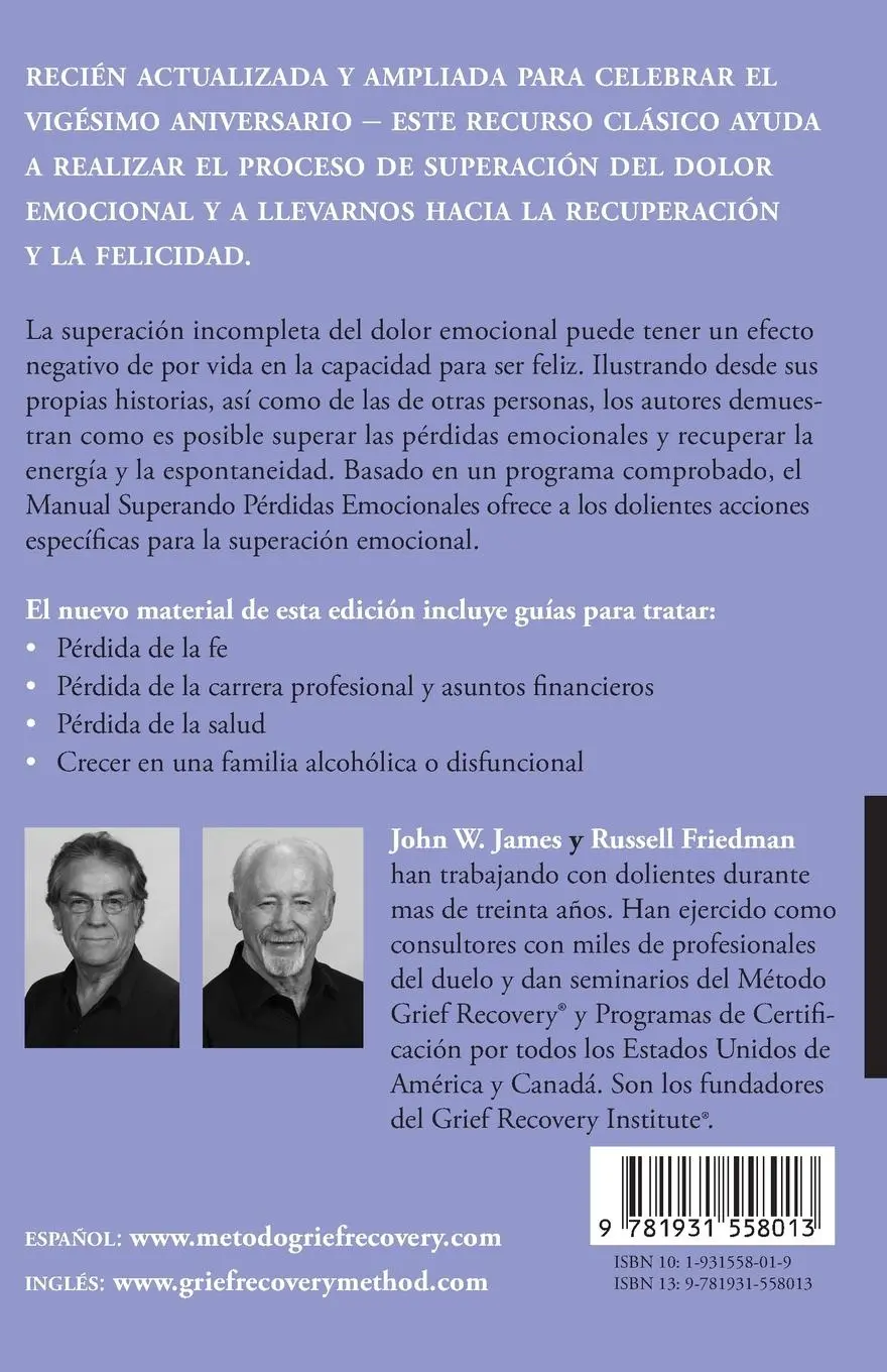 Rückseite: 9781931558013 | MANUAL SUPERANDO PÉRDIDAS EMOCIONALES, vigésimo aniversario,...