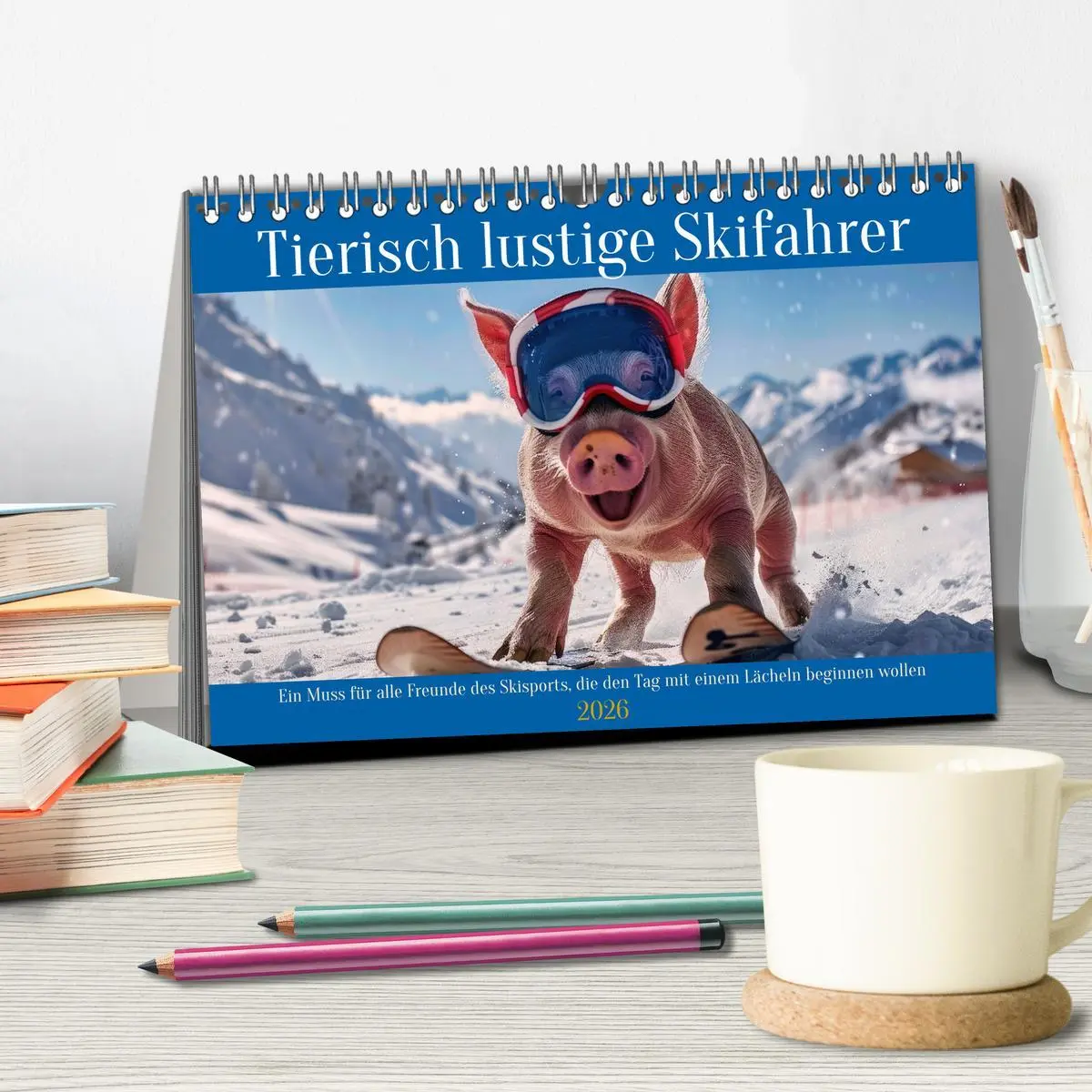 Bild: 9783457388013 | Tierisch lustige Skifahrer (Tischkalender 2026 DIN A5 quer),...