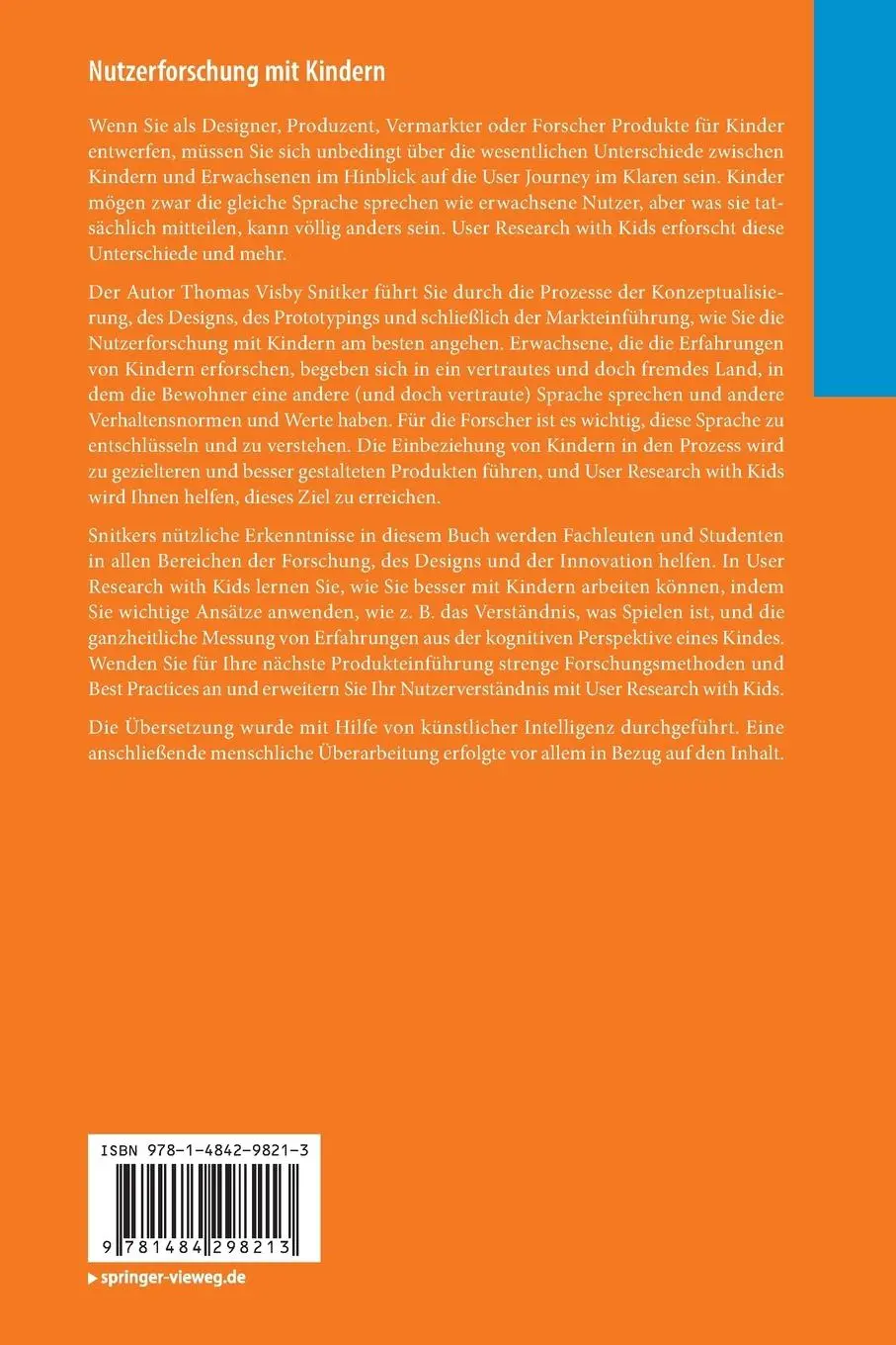 Rückseite: 9781484298213 | Nutzerforschung mit Kindern | Thomas Visby Snitker | Taschenbuch | vii