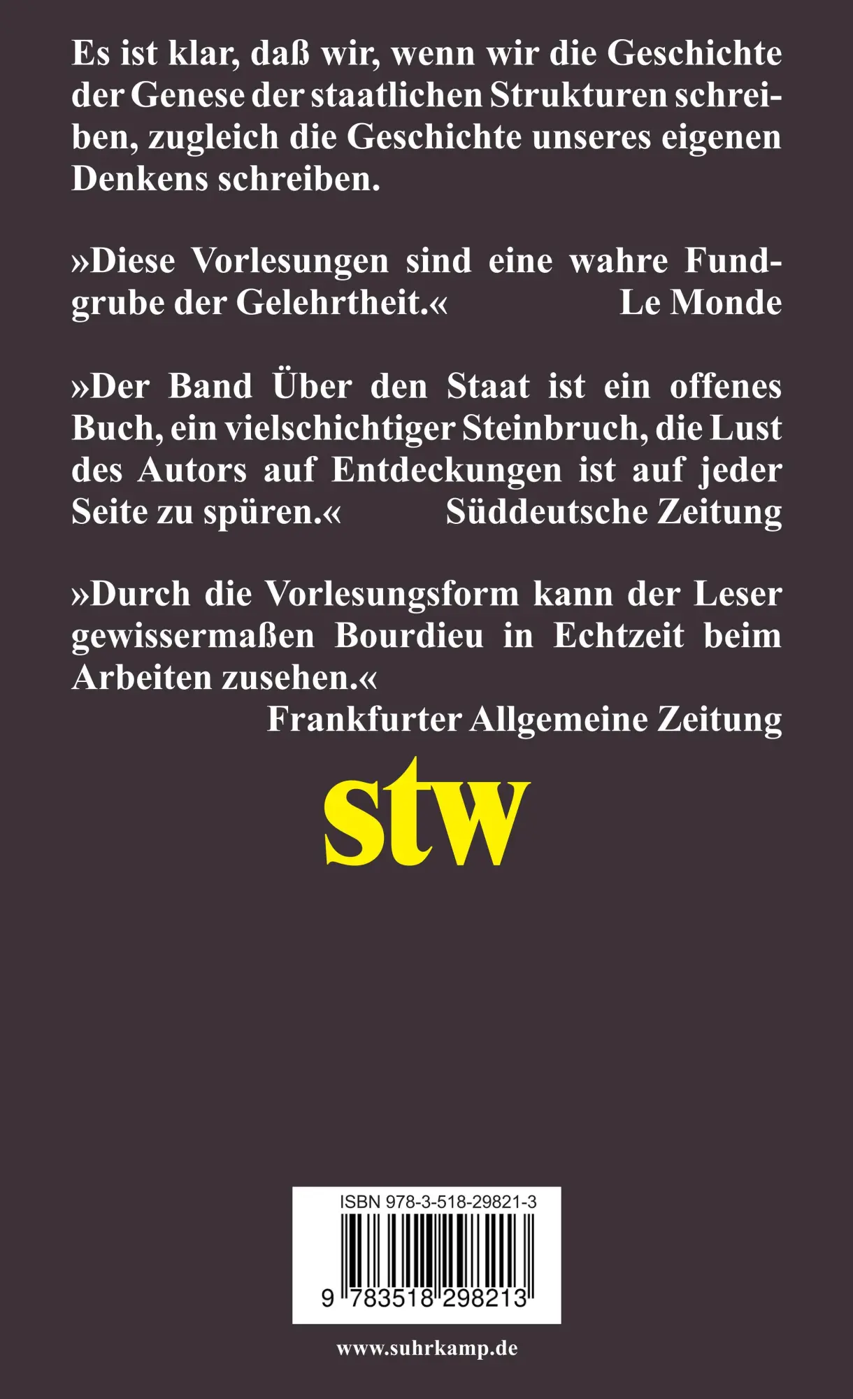 Rückseite: 9783518298213 | Über den Staat | Vorlesungen am Collège de France 1989-1992 | Bourdieu