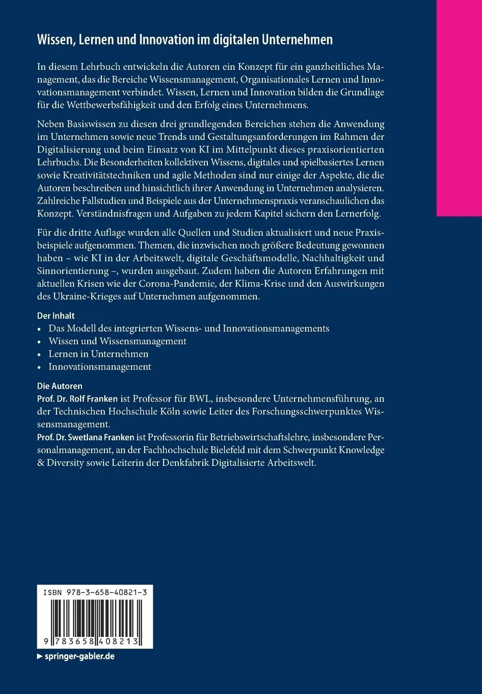 Rückseite: 9783658408213 | Wissen, Lernen und Innovation im digitalen Unternehmen | Taschenbuch