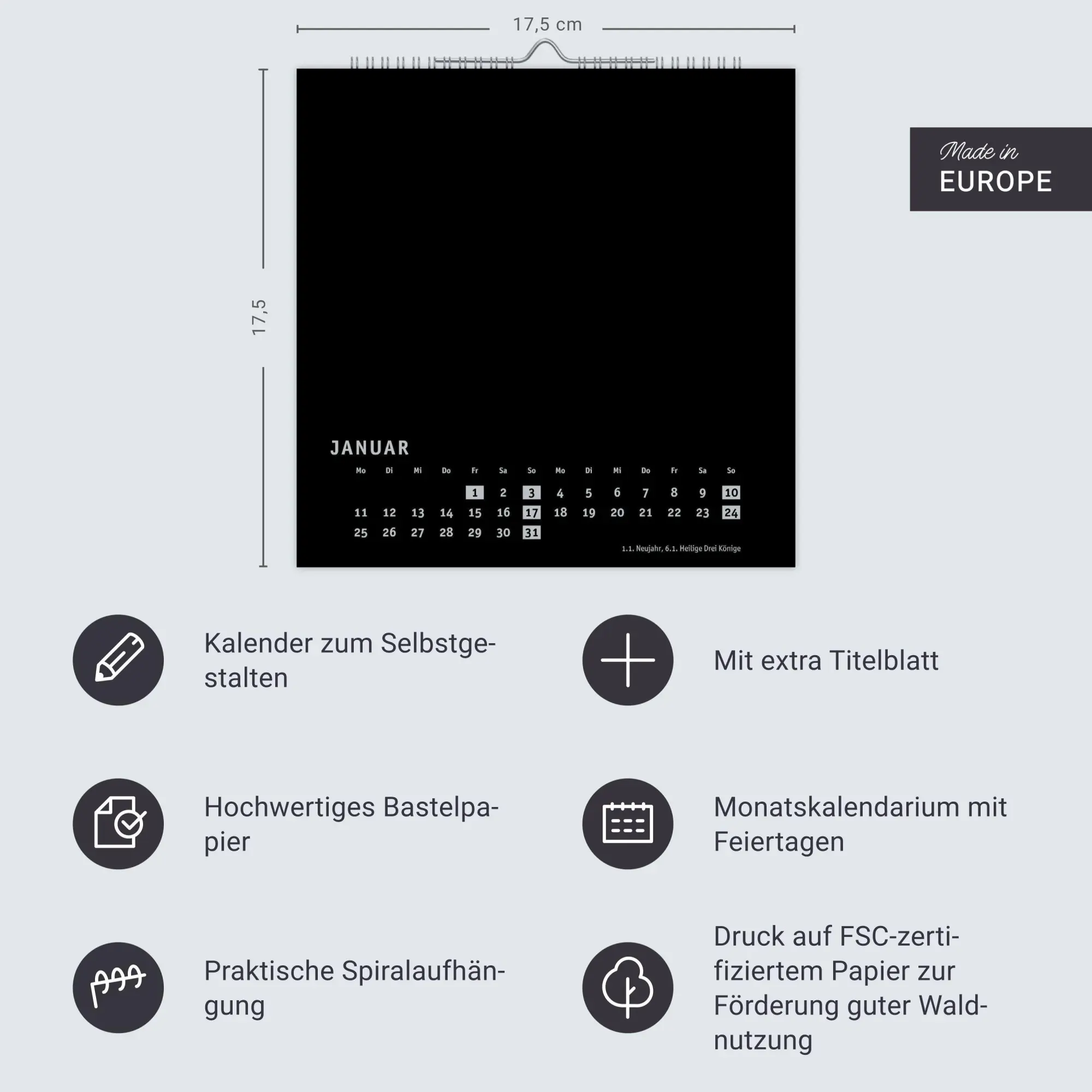Bild: 9783756418213 | Premium-Bastelkalender schwarz klein 2027 | Heye | Kalender | 14 S.