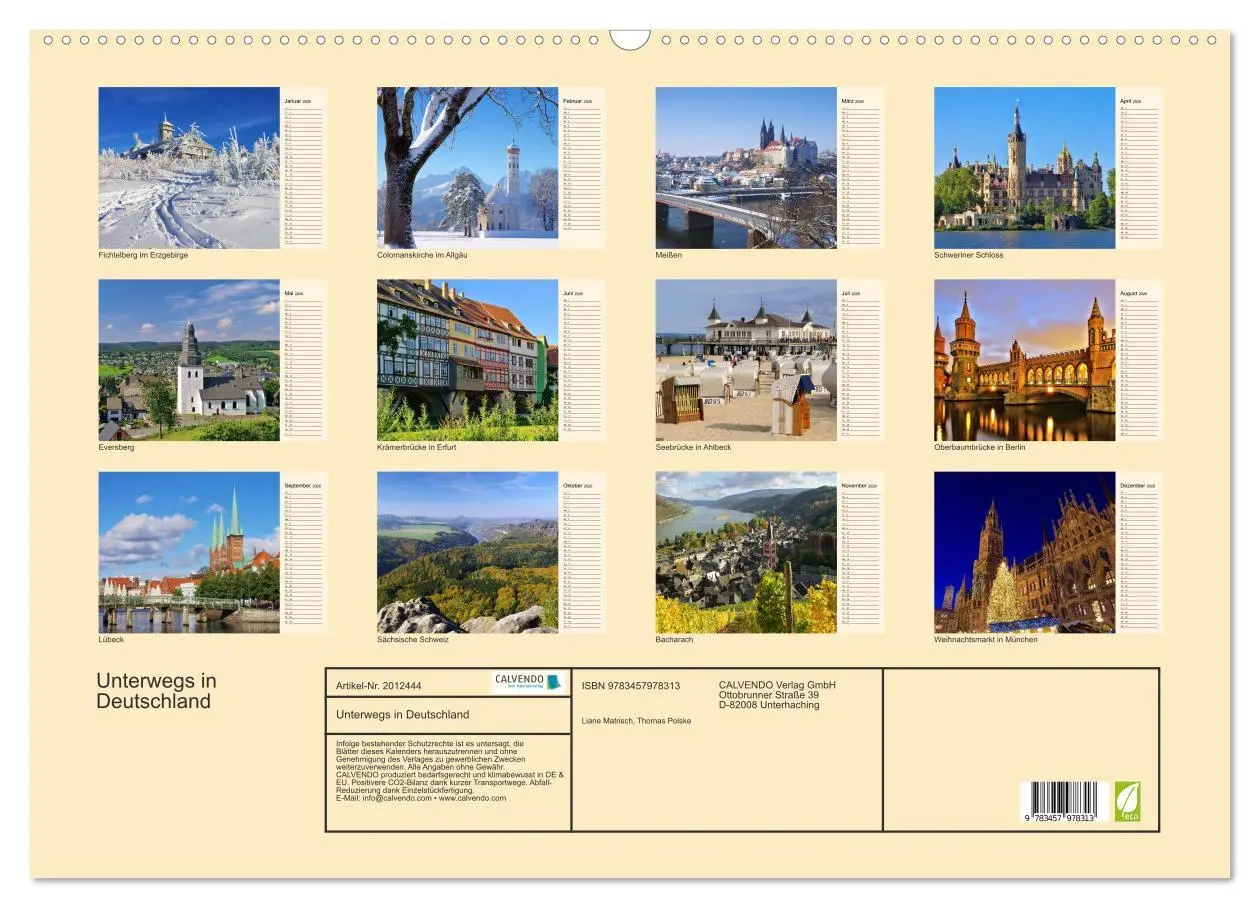 Bild: 9783457978313 | Unterwegs in Deutschland (Wandkalender 2026 DIN A2 quer), CALVENDO...