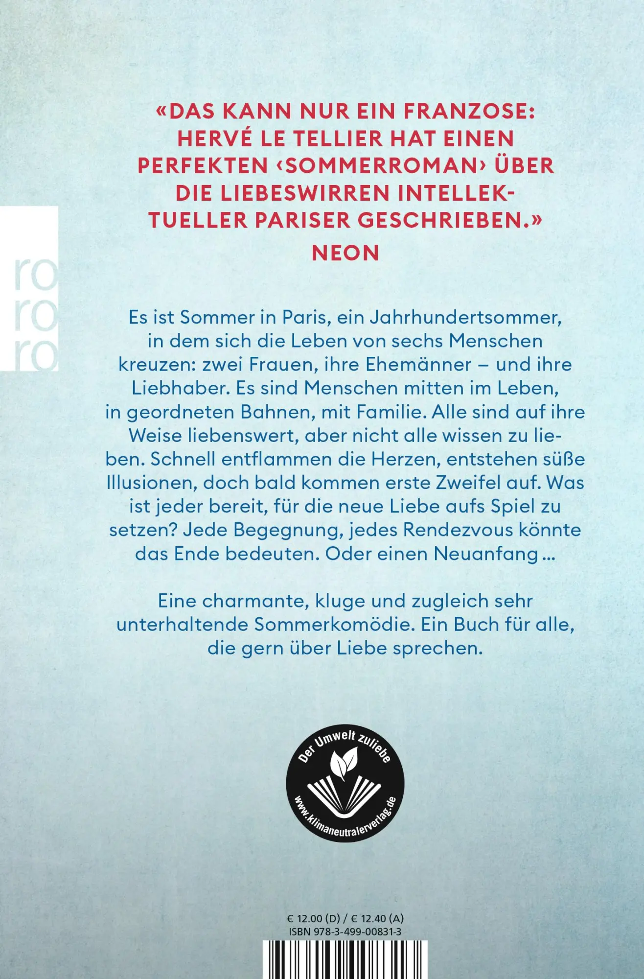 Rückseite: 9783499008313 | Kein Wort mehr über Liebe | Hervé Le Tellier | Taschenbuch | 265 S.