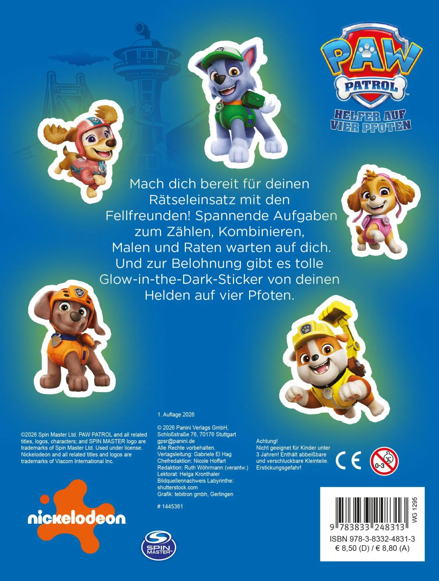 Rückseite: 9783833248313 | PAW Patrol: Meine liebsten Kindergartenrätsel mit GLOW-IN-THE-DARK...