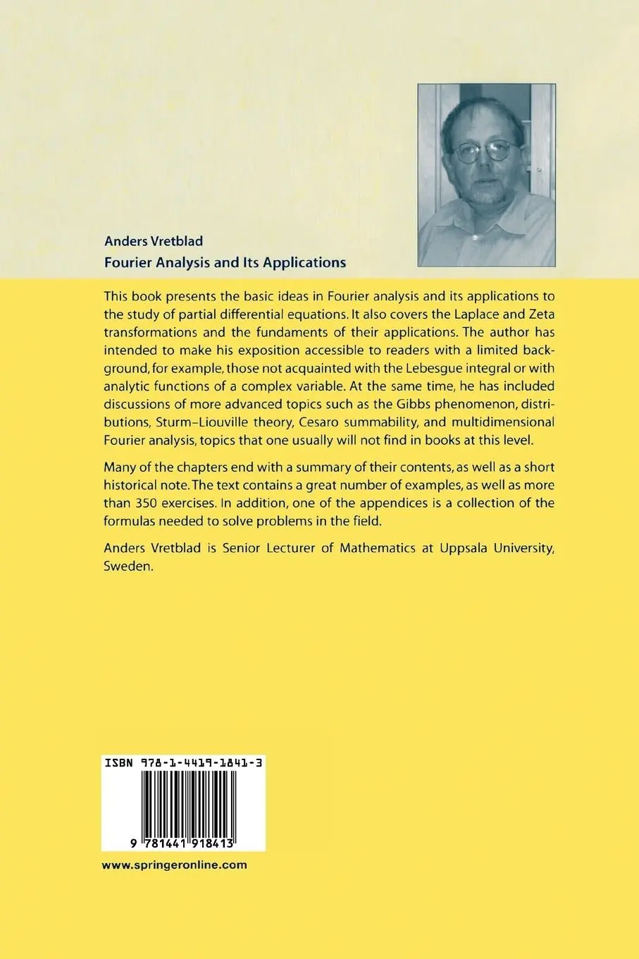 Rückseite: 9781441918413 | Fourier Analysis and Its Applications | Anders Vretblad | Taschenbuch
