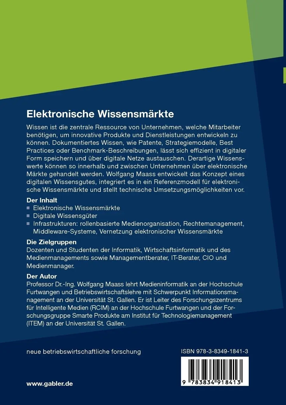 Rückseite: 9783834918413 | Elektronische Wissensmärkte | Wolfgang Maass | Taschenbuch | Paperback