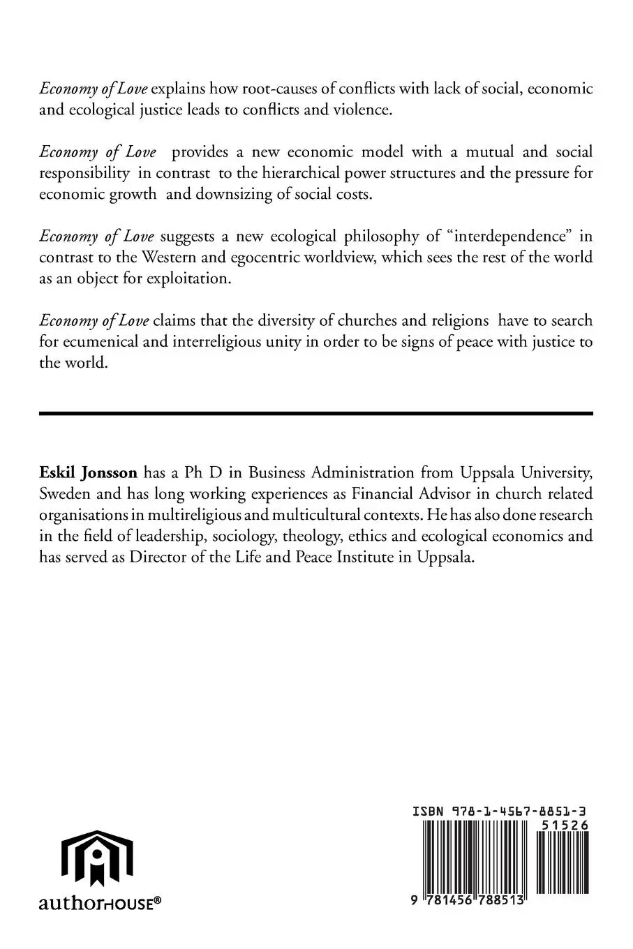 Rückseite: 9781456788513 | Economy of Love | A Culture of Peace with Justice and Unity | Jonsson