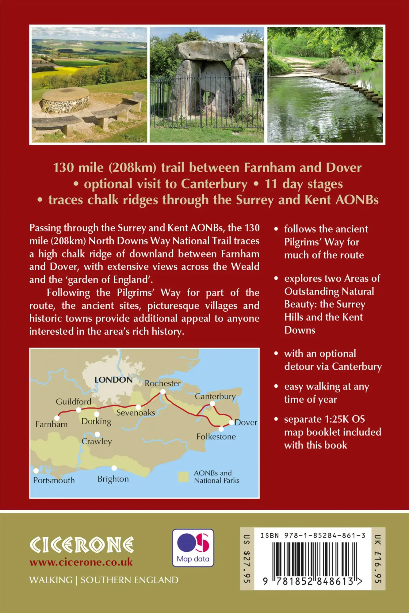 Rückseite: 9781852848613 | The North Downs Way | National Trail from Farnham to Dover | Reynolds