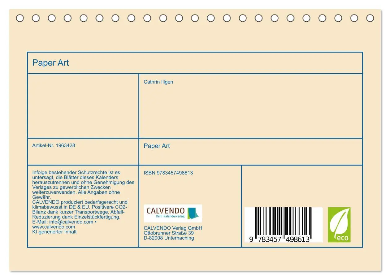 Bild: 9783457498613 | Paper Art (Tischkalender 2026 DIN A5 quer), CALVENDO Monatskalender