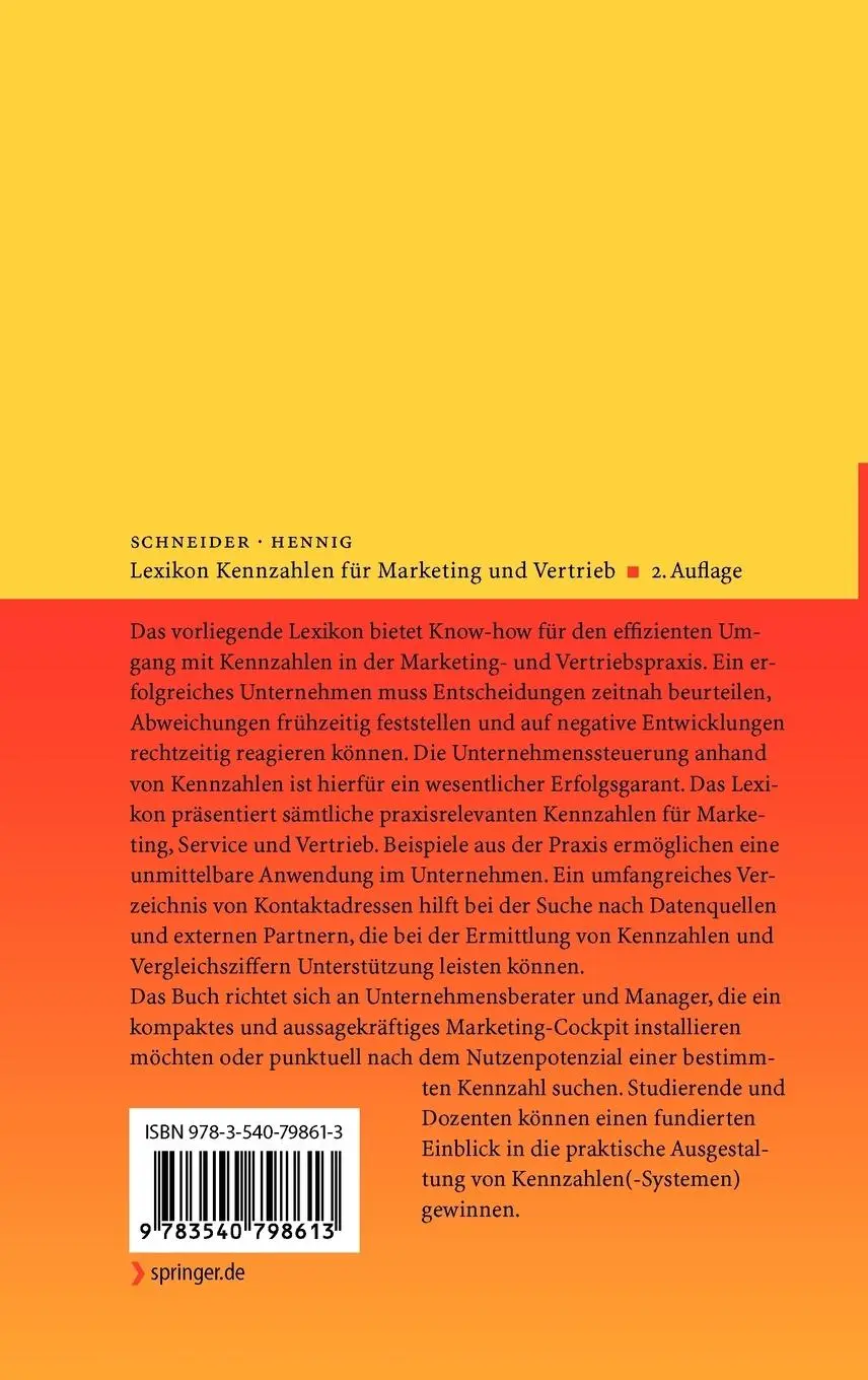 Rückseite: 9783540798613 | Lexikon Kennzahlen für Marketing und Vertrieb | Hennig (u. a.) | Buch