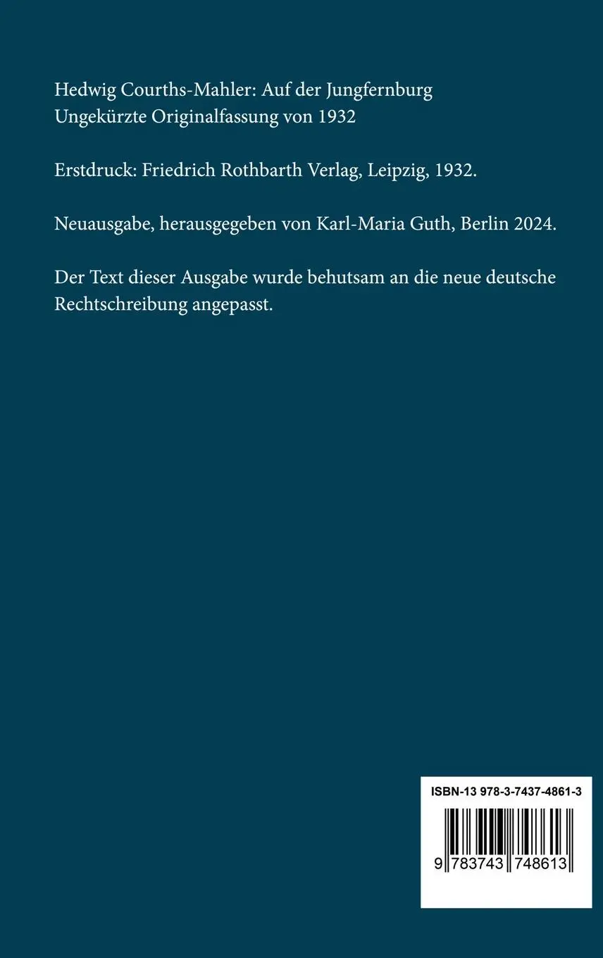 Rückseite: 9783743748613 | Auf der Jungfernburg | Ungekürzte Originalfassung von 1932 | Buch