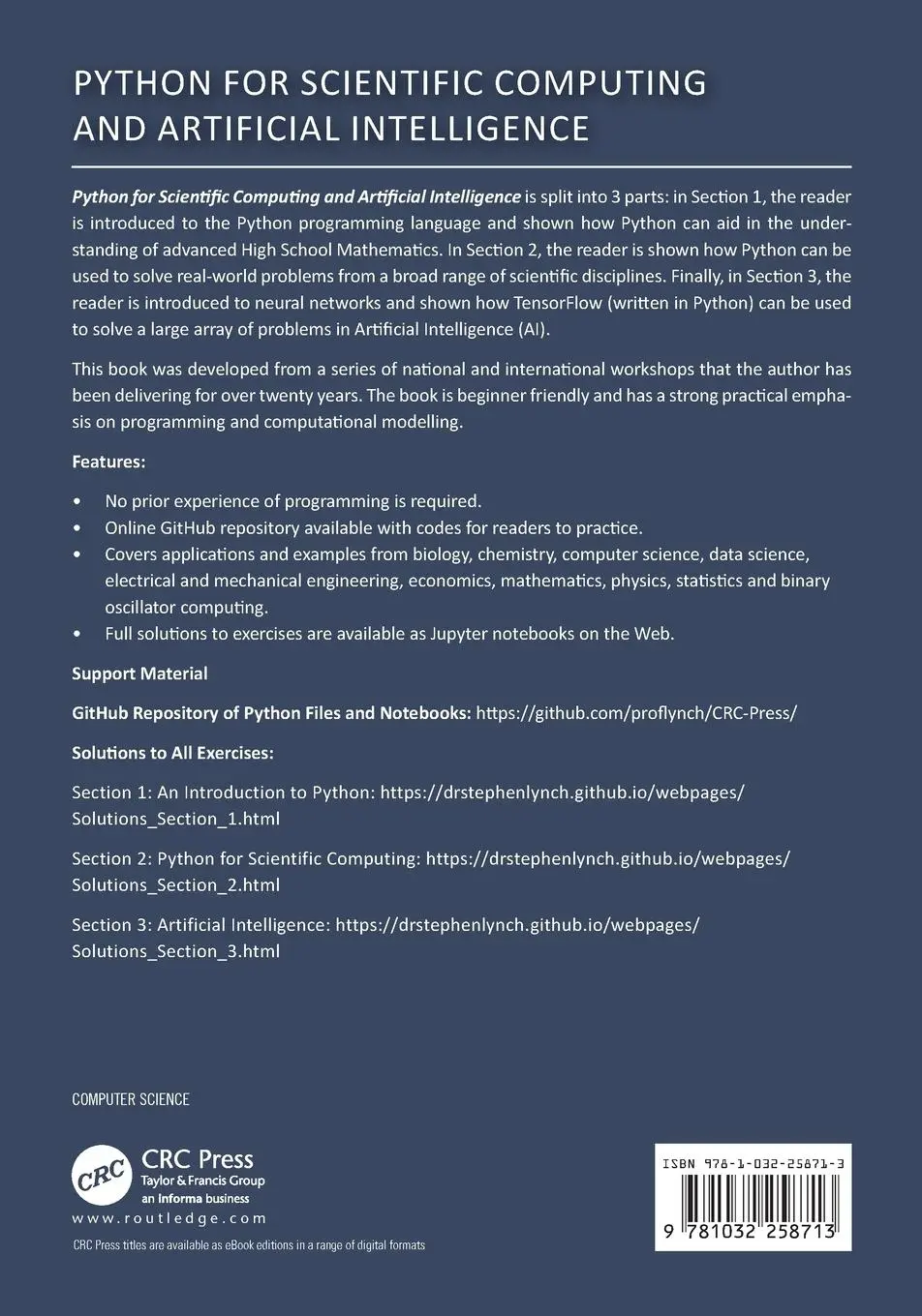 Rückseite: 9781032258713 | Python for Scientific Computing and Artificial Intelligence | Lynch