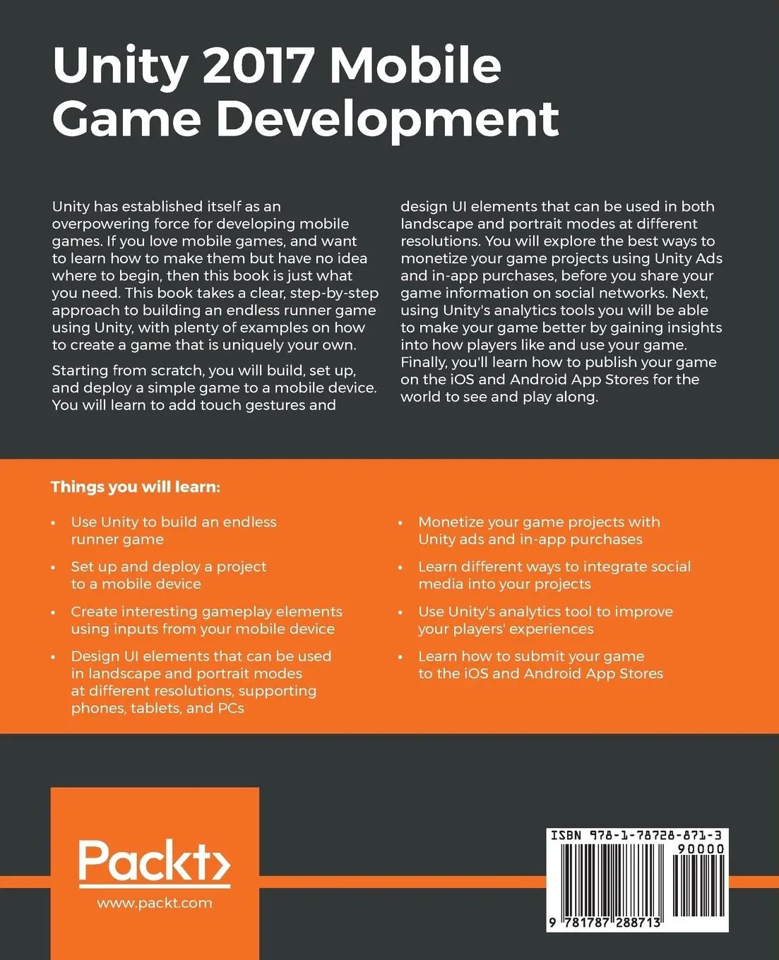Rückseite: 9781787288713 | Unity 2017 Mobile Game Development | John P Doran | Taschenbuch | 2017