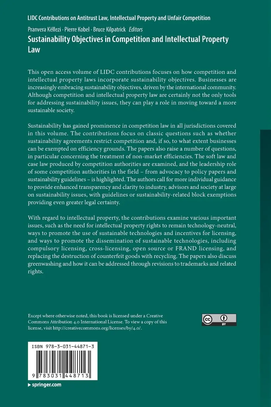 Rückseite: 9783031448713 | Sustainability Objectives in Competition and Intellectual Property Law