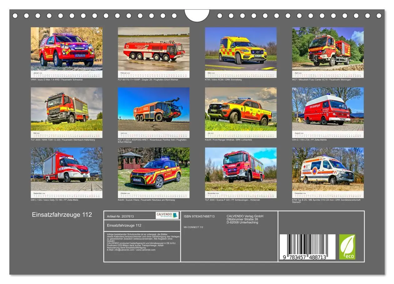 Bild: 9783457488713 | Einsatzfahrzeuge 112 (Wandkalender 2026 DIN A4 quer), CALVENDO...