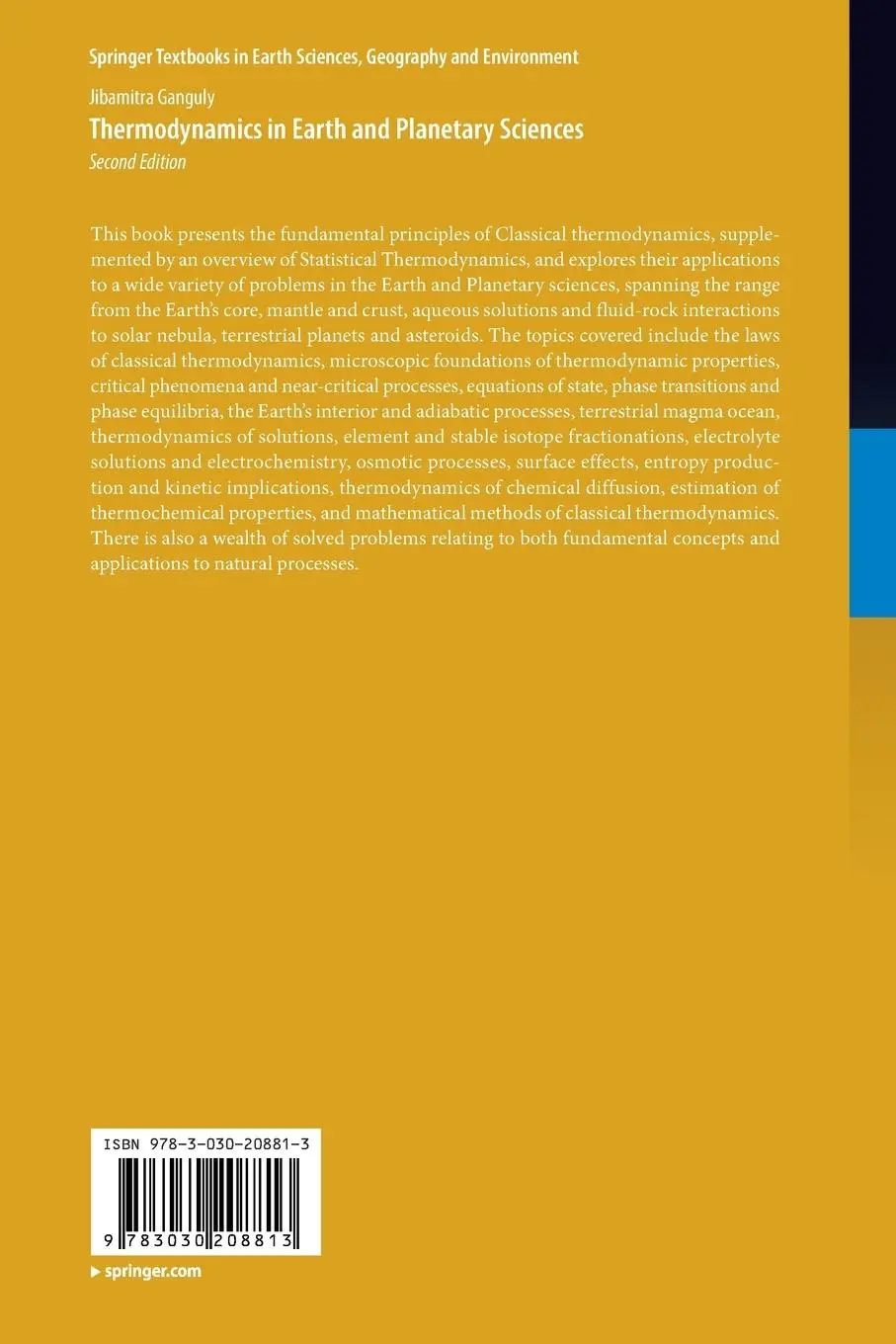Rückseite: 9783030208813 | Thermodynamics in Earth and Planetary Sciences | Jibamitra Ganguly