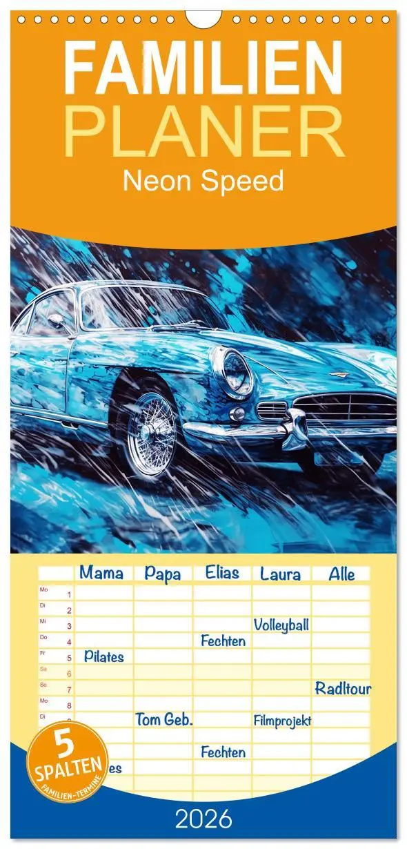 Cover: 9783516498813 | Familienplaner 2026 - Neon Speed mit 5 Spalten (Wandkalender, 21 x...