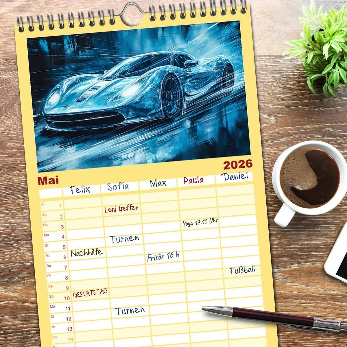 Bild: 9783516498813 | Familienplaner 2026 - Neon Speed mit 5 Spalten (Wandkalender, 21 x...