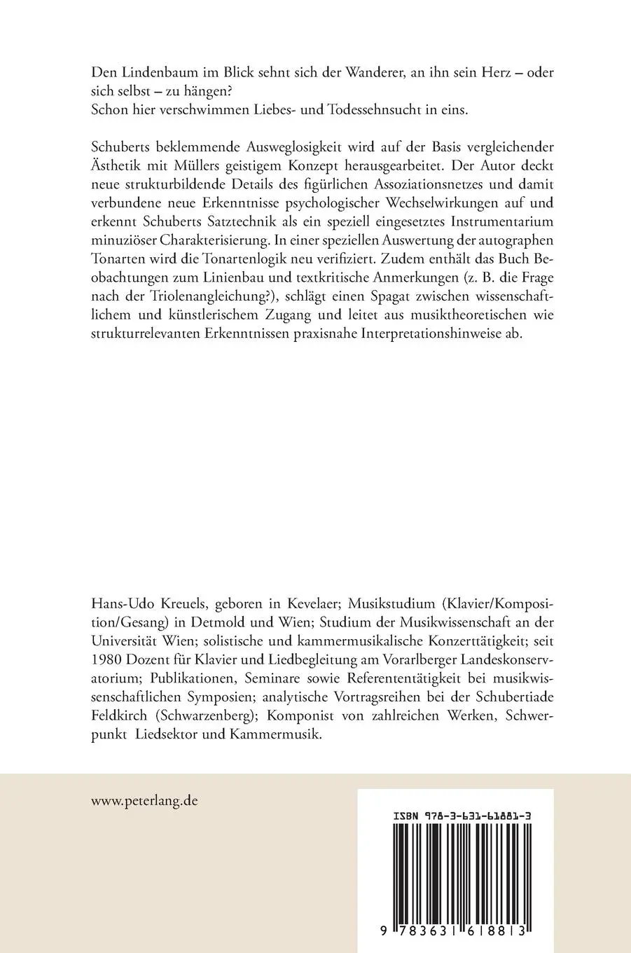Rückseite: 9783631618813 | Schuberts Winterreise | Hans-Udo Kreuels | Buch | Deutsch | 2011