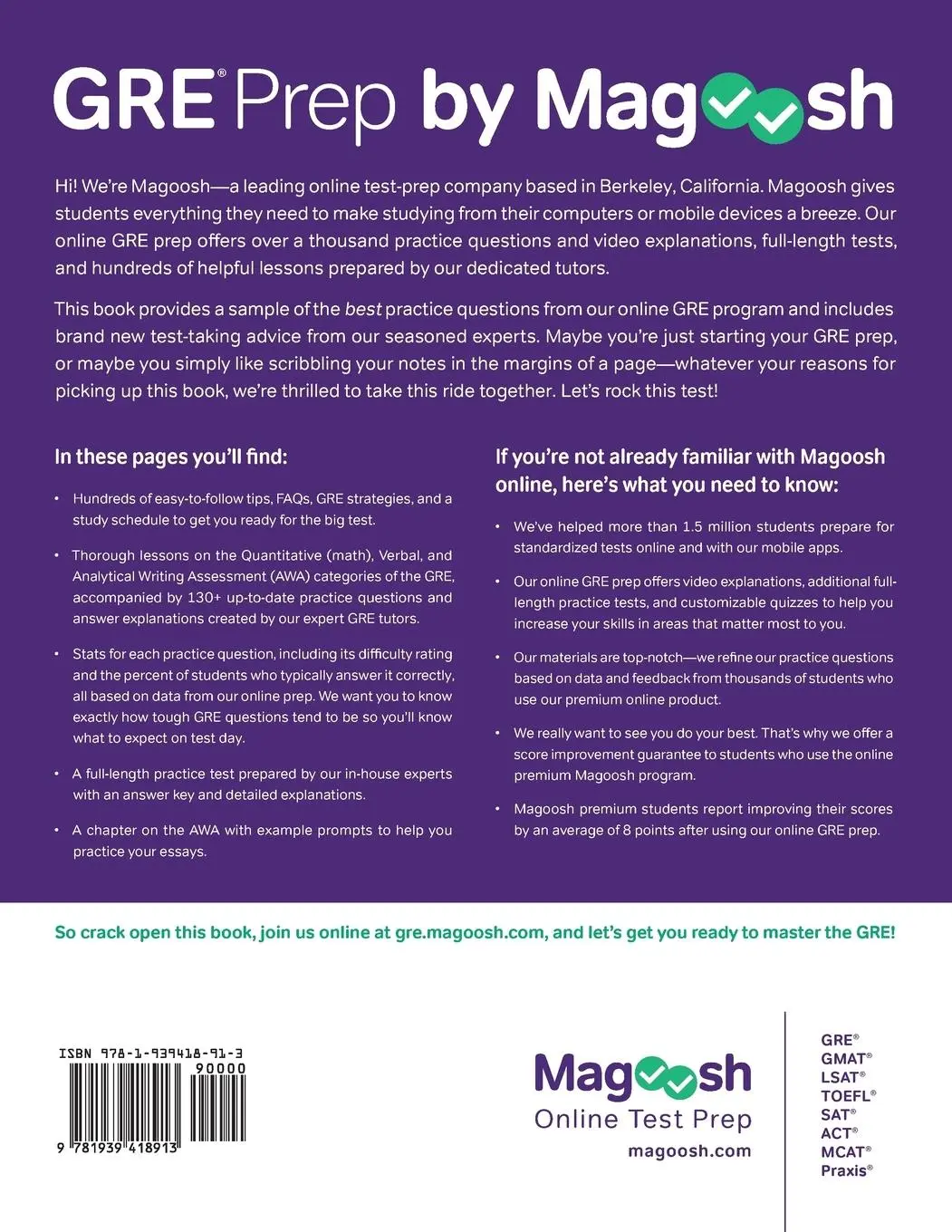 Rückseite: 9781939418913 | GRE Prep by Magoosh | Magoosh (u. a.) | Taschenbuch | Englisch | 2016