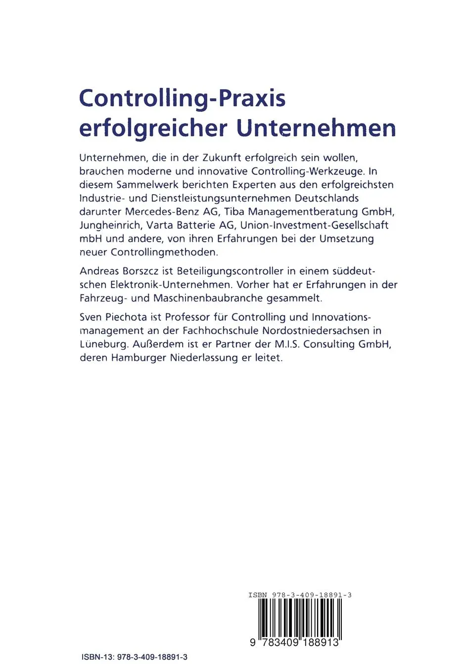 Rückseite: 9783409188913 | Controlling-Praxis erfolgreicher Unternehmen | Von den Besten lernen
