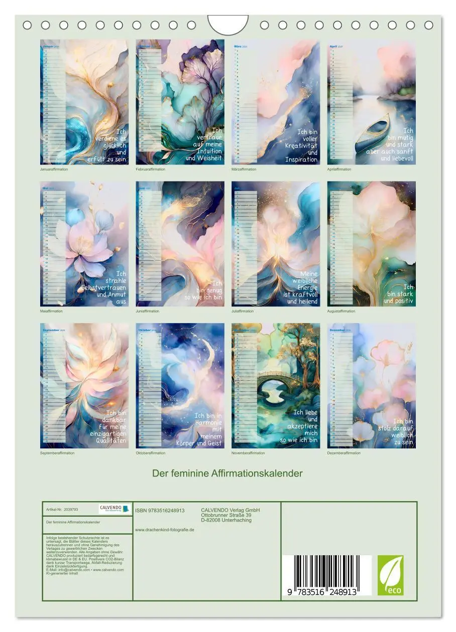 Bild: 9783516248913 | Der feminine Affirmationskalender (Wandkalender 2026 DIN A4 hoch),...