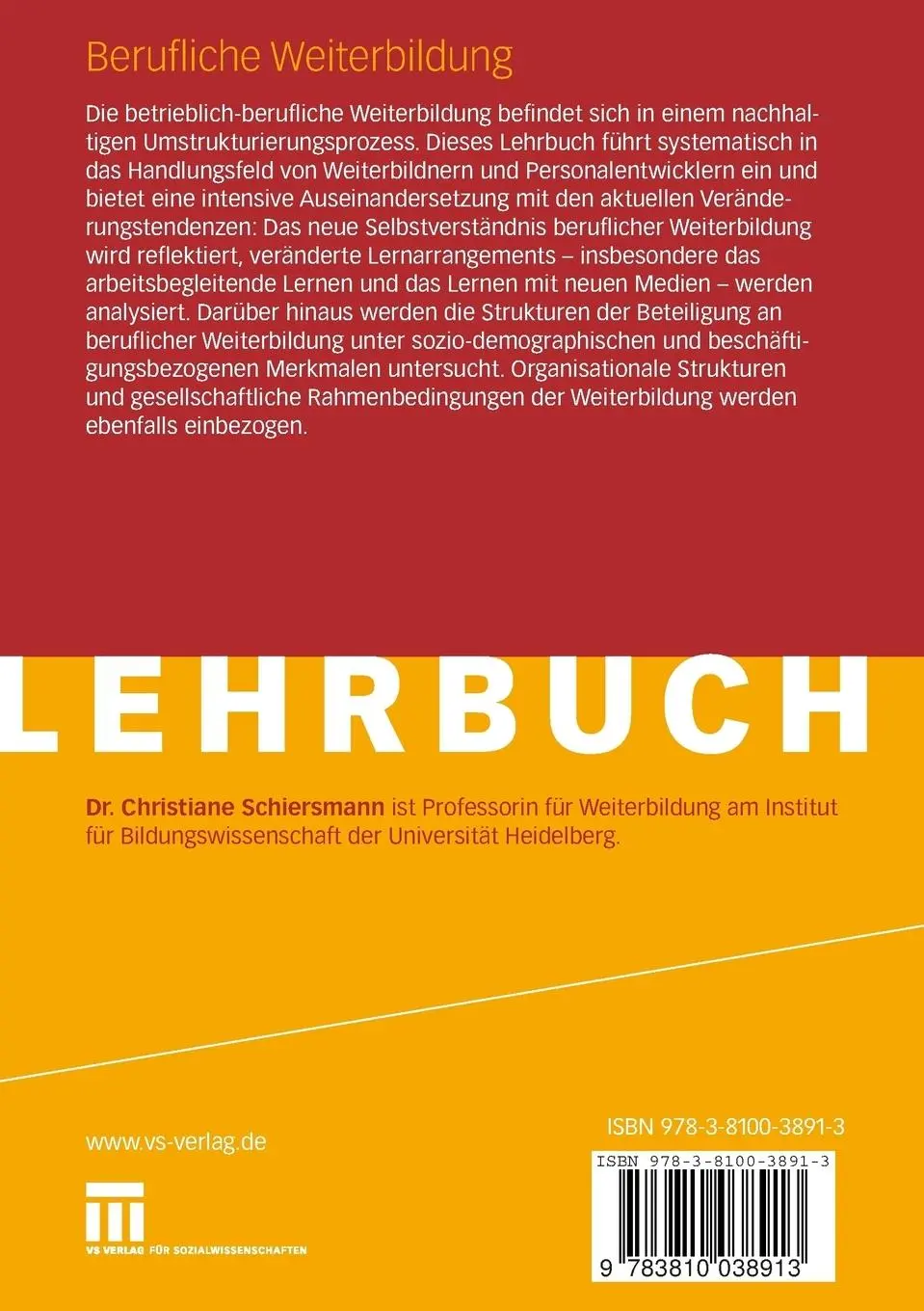 Rückseite: 9783810038913 | Berufliche Weiterbildung | Christiane Schiersmann | Taschenbuch | vii