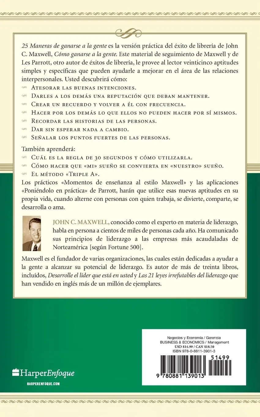 Rückseite: 9780881139013 | La 25 Maneras de Ganarse a la Gente | John C. Maxwell (u. a.) | Buch