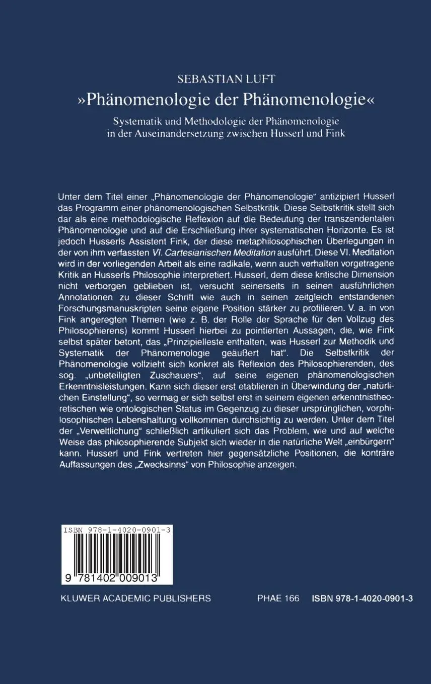Rückseite: 9781402009013 | Phänomenologie der Phänomenologie | Sebastian Luft | Buch | xi | 2002