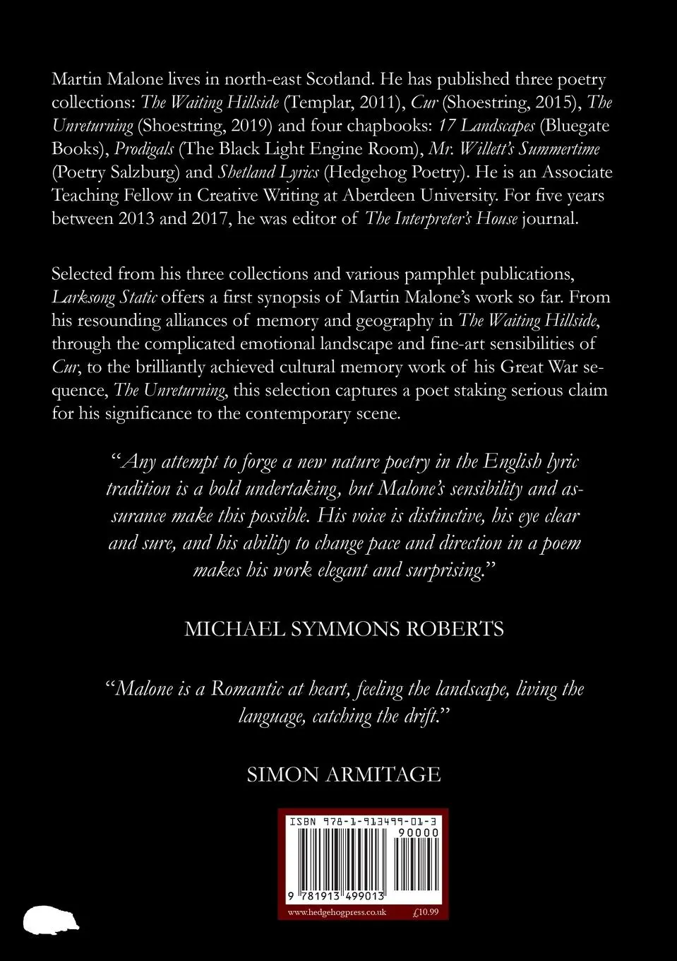 Rückseite: 9781913499013 | Larksong Static: Selected Poems 2005-2020 | Martin Malone | Buch