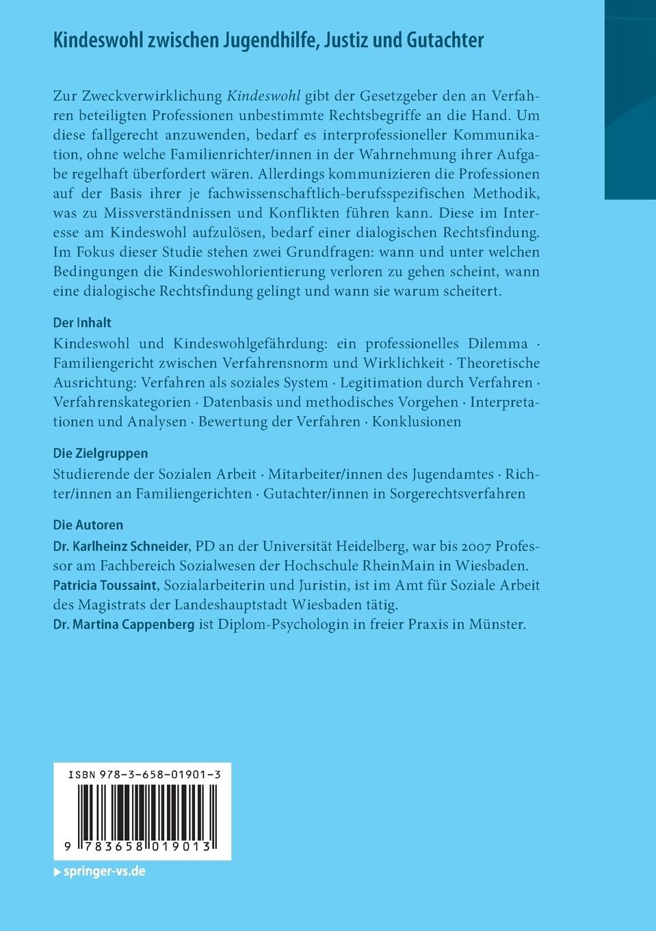 Rückseite: 9783658019013 | Kindeswohl zwischen Jugendhilfe, Justiz und Gutachter | Taschenbuch