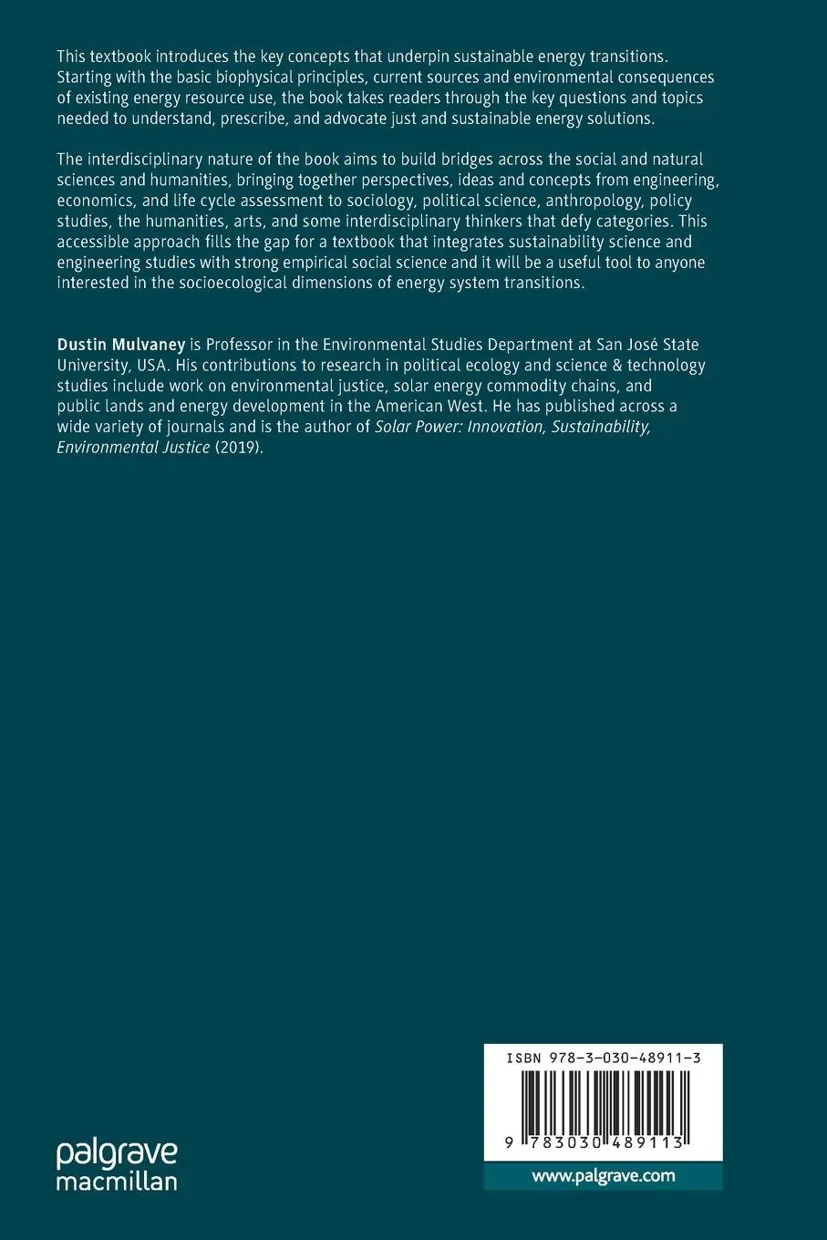 Rückseite: 9783030489113 | Sustainable Energy Transitions | Dustin Mulvaney | Taschenbuch | xv