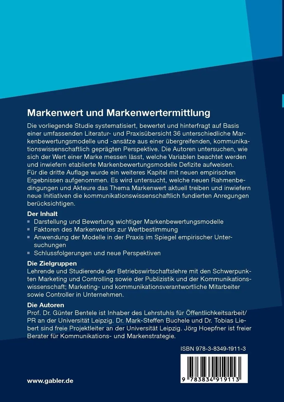 Rückseite: 9783834919113 | Markenwert und Markenwertermittlung | Günter Bentele (u. a.) | Buch