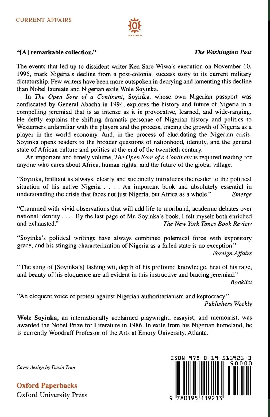 Rückseite: 9780195119213 | The Open Sore of a Continent | Wole Soyinka | Taschenbuch | Englisch