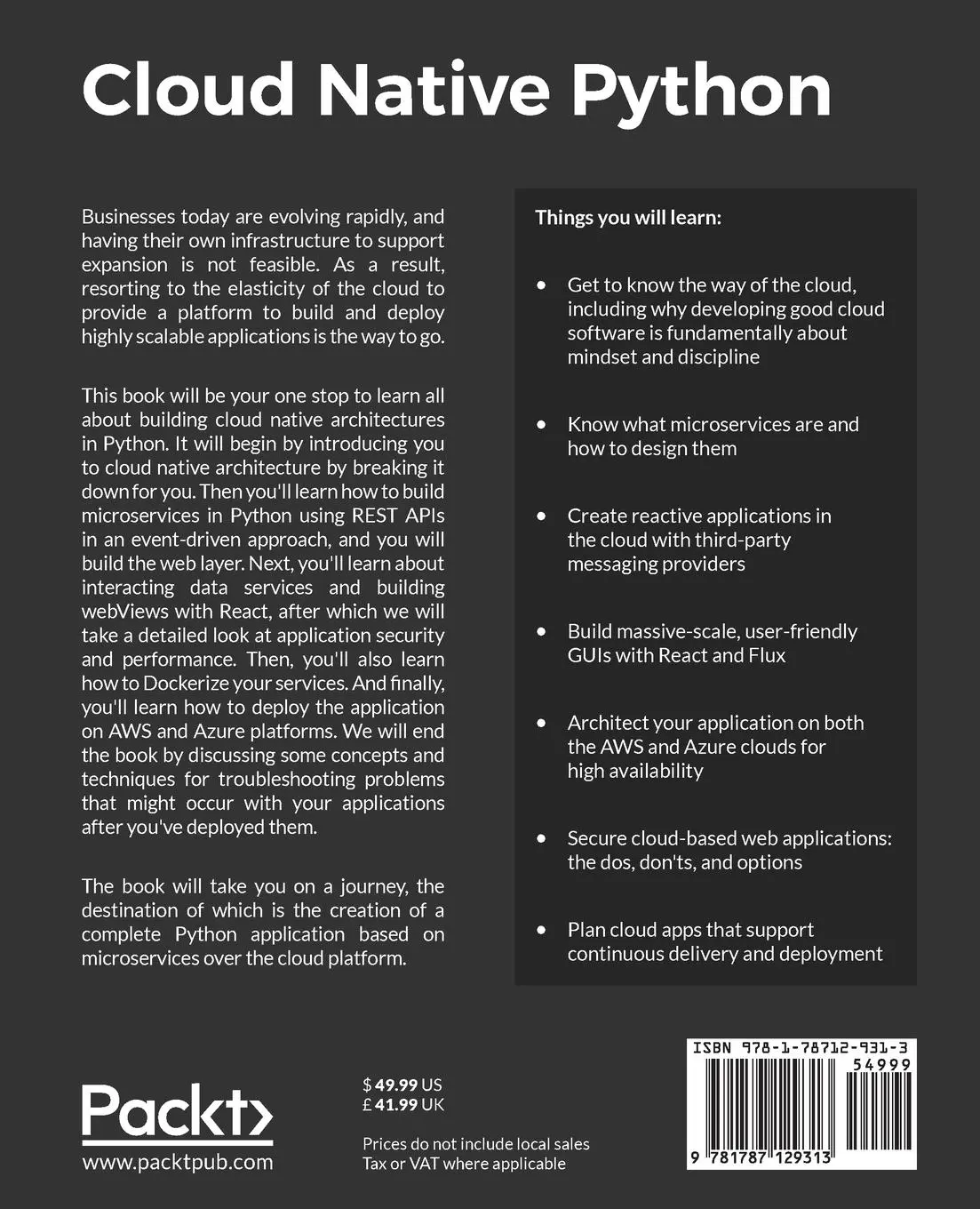 Rückseite: 9781787129313 | Cloud Native Python | Manish Sethi | Taschenbuch | Englisch | 2017