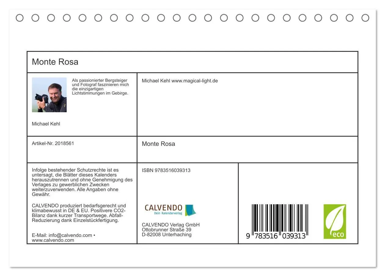 Bild: 9783516039313 | Monte Rosa (Tischkalender 2026 DIN A5 quer), CALVENDO Monatskalender