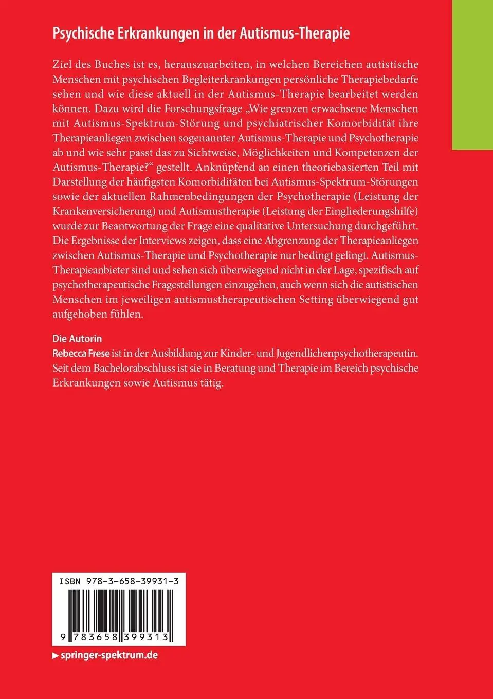 Rückseite: 9783658399313 | Psychische Erkrankungen in der Autismus-Therapie | Rebecca Frese | IX