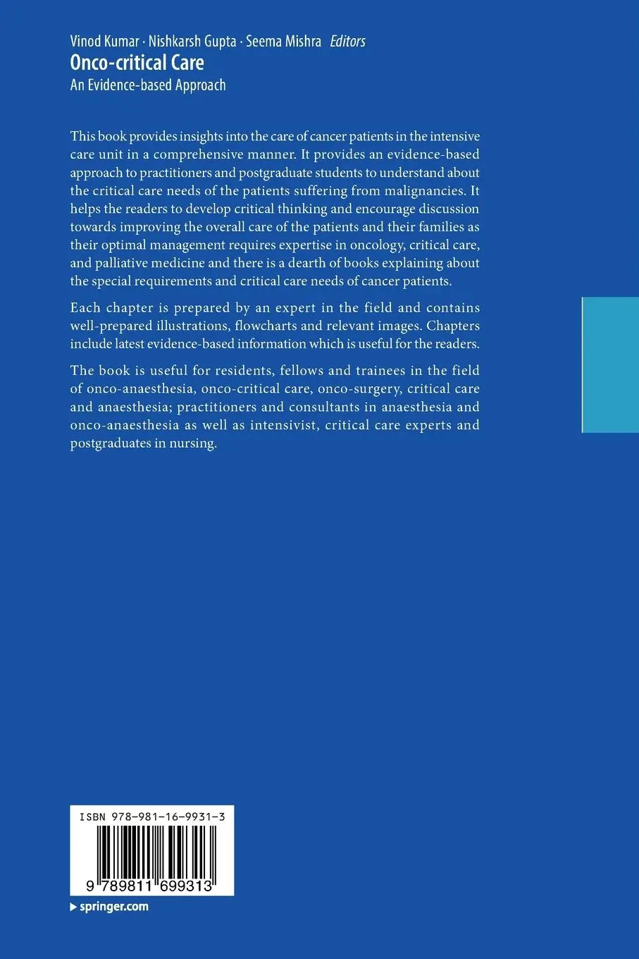 Rückseite: 9789811699313 | Onco-critical Care | An Evidence-based Approach | Vinod Kumar (u. a.)