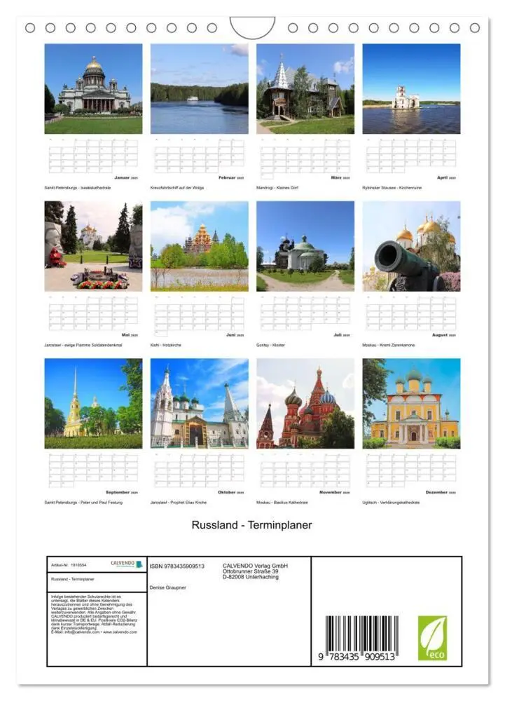 Bild: 9783435909513 | Russland - Terminplaner (Wandkalender 2025 DIN A4 hoch), CALVENDO...
