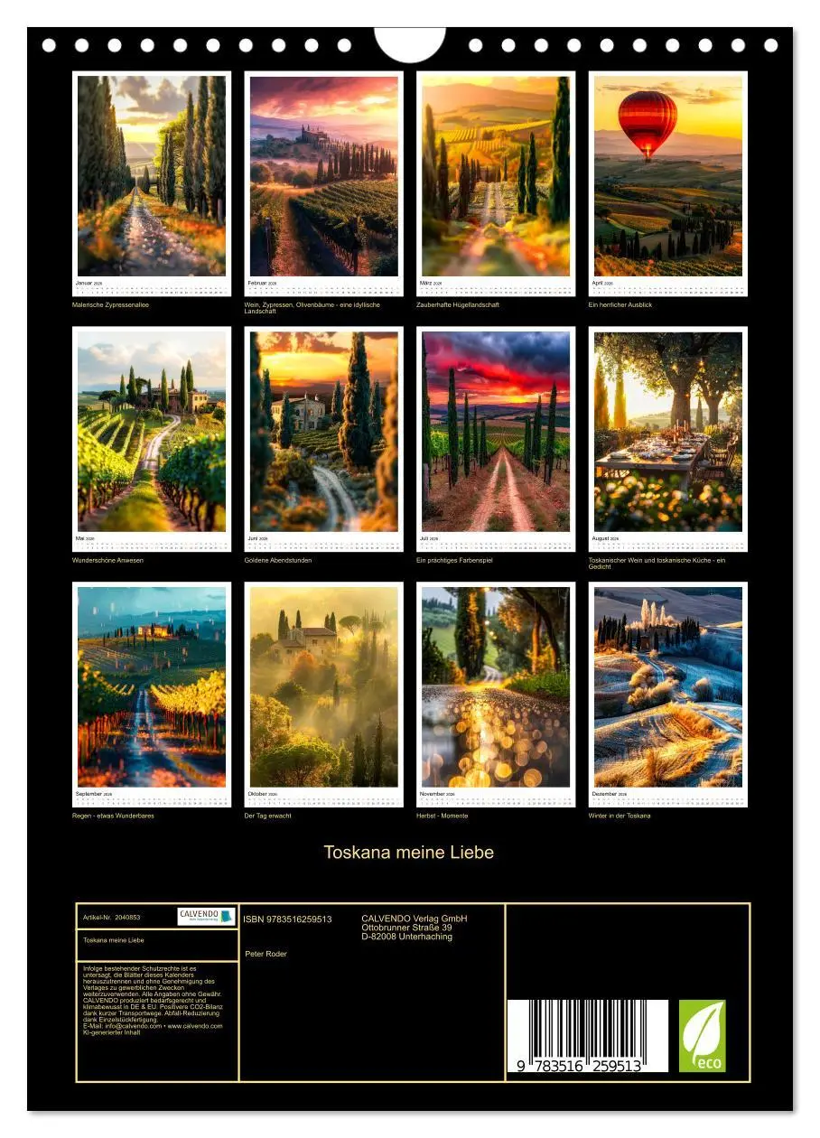 Bild: 9783516259513 | Toskana meine Liebe (Wandkalender 2026 DIN A4 hoch), CALVENDO...