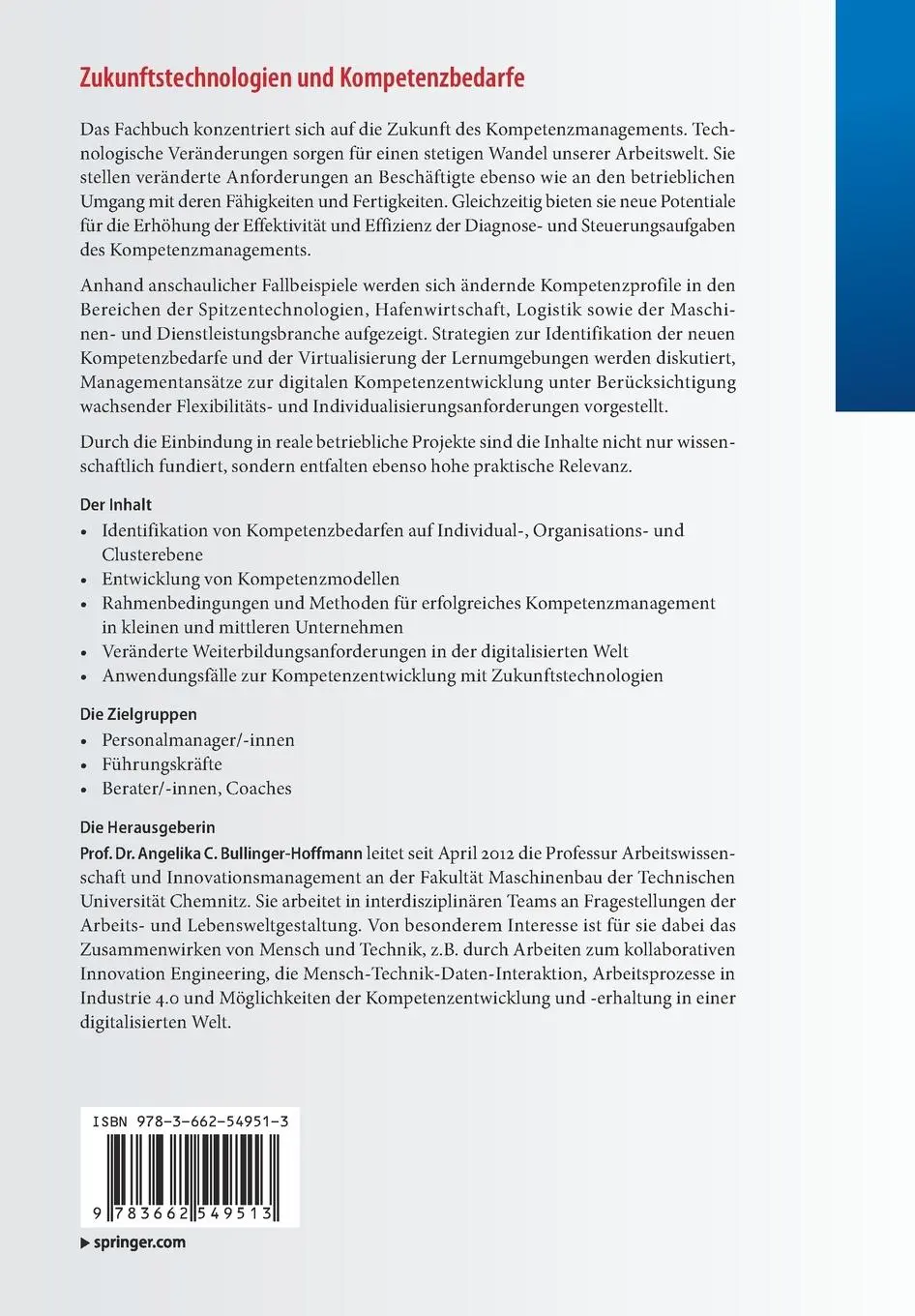 Rückseite: 9783662549513 | Zukunftstechnologien und Kompetenzbedarfe | Bullinger-Hoffmann | Buch