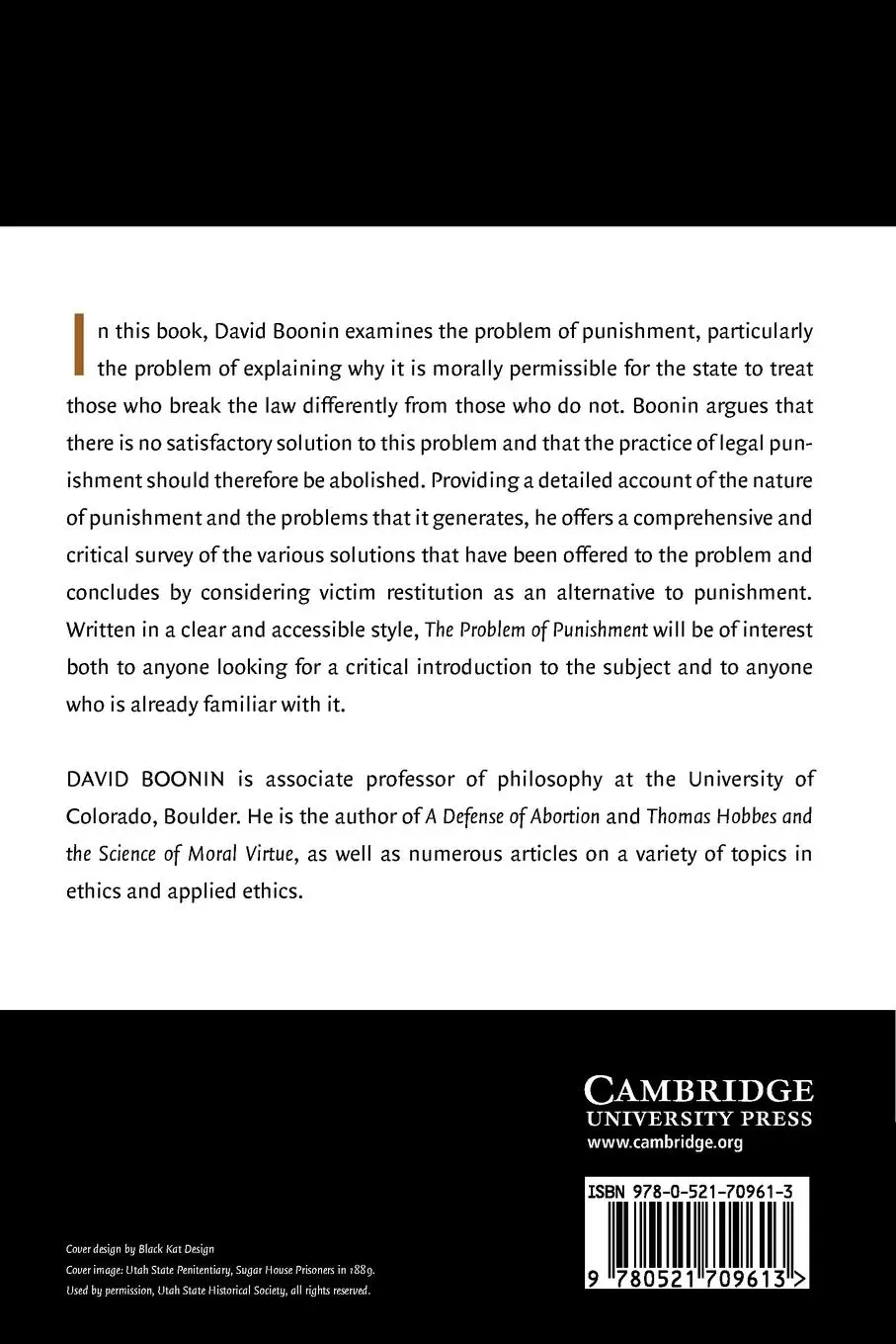 Rückseite: 9780521709613 | The Problem of Punishment | David Boonin | Taschenbuch | Englisch