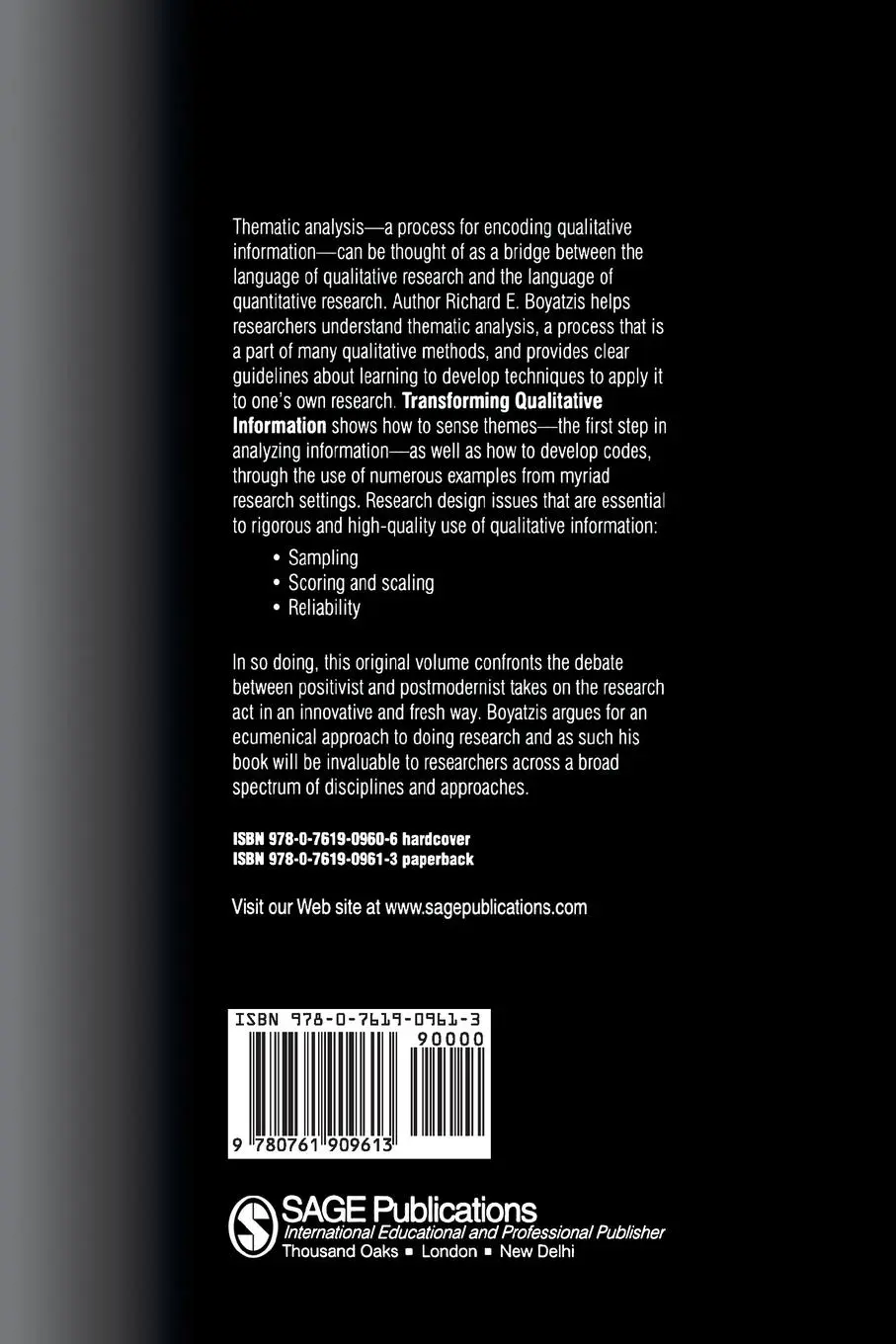 Rückseite: 9780761909613 | Transforming Qualitative Information | Richard E. Boyatzis | Buch
